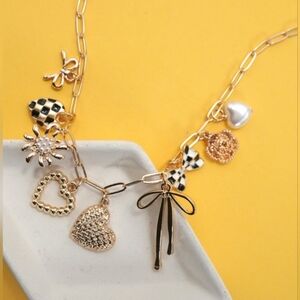 Charm Necklace-bow Checker Heart Floral
